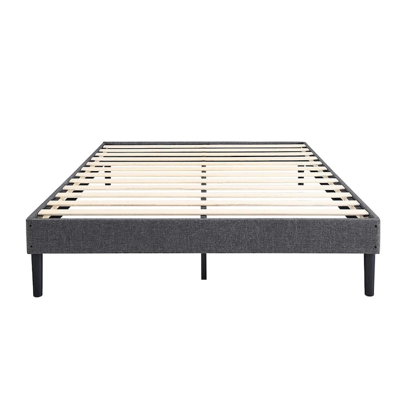 Cadre de lit plateforme tapissé – Lattes en bois, pas besoin de sommier tapissier, capacité de 227-318 kg