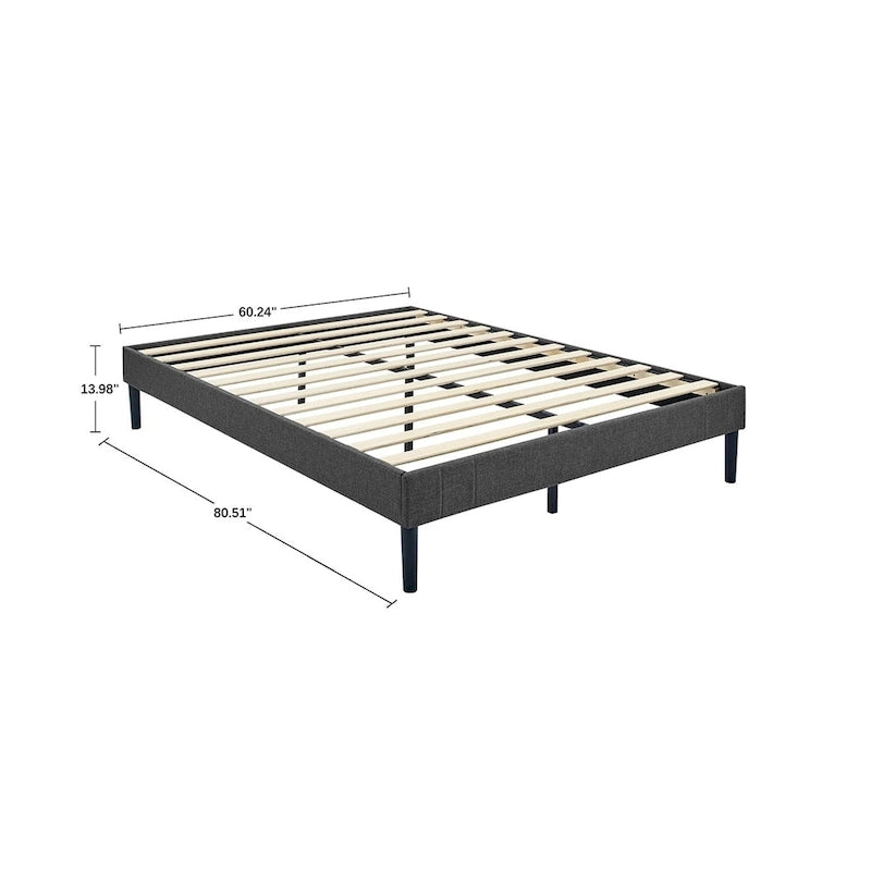 Cadre de lit plateforme tapissé – Lattes en bois, pas besoin de sommier tapissier, capacité de 227-318 kg