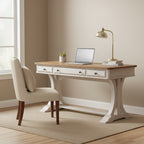 Bureau écritoire en bois antique revisité blanc cassé et châtaignier