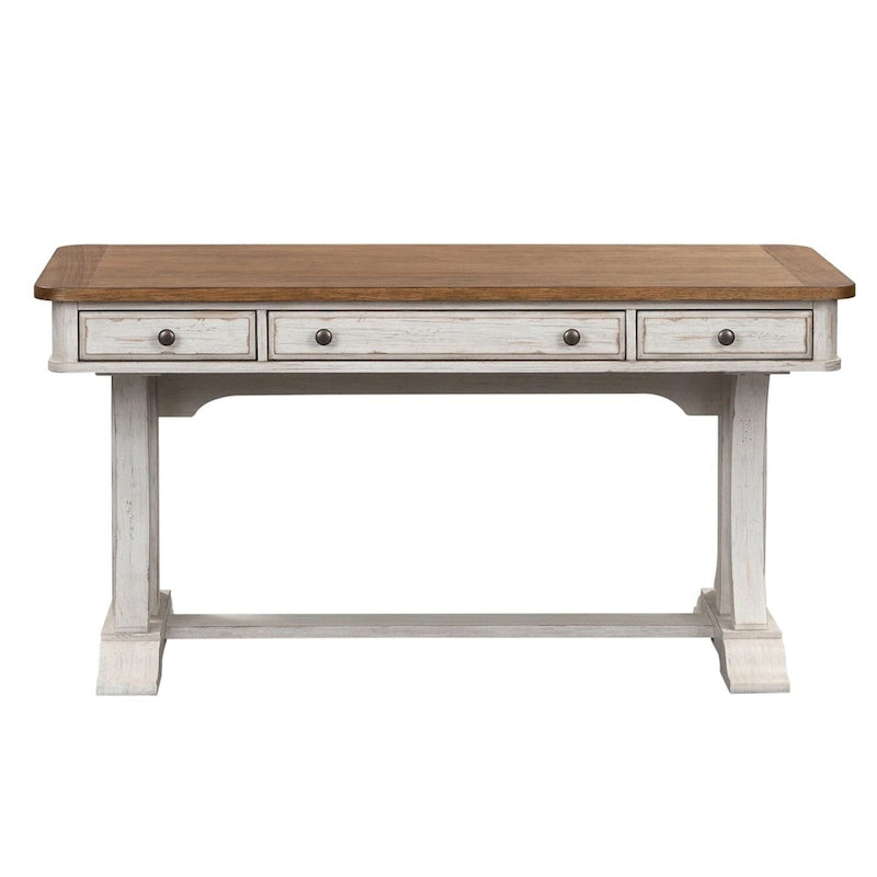 Bureau écritoire en bois antique revisité blanc cassé et châtaignier