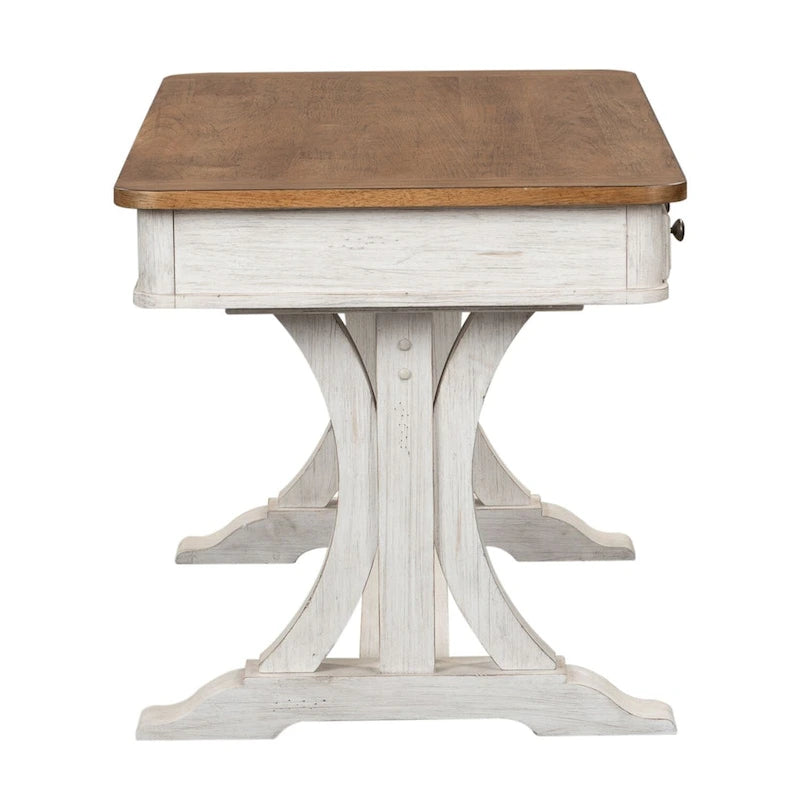 Bureau écritoire en bois antique revisité blanc cassé et châtaignier