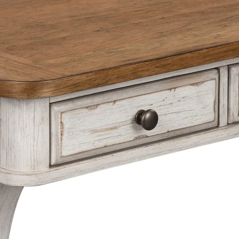 Bureau écritoire en bois antique revisité blanc cassé et châtaignier