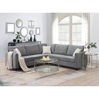 Canapé d'angle en L – Polyester gris, coussins à ressorts ensachés, 91x91x33,5 po, 3 oreillers