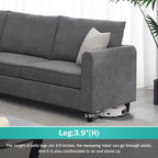 Canapé d'angle en L – Polyester gris, coussins à ressorts ensachés, 91x91x33,5 po, 3 oreillers