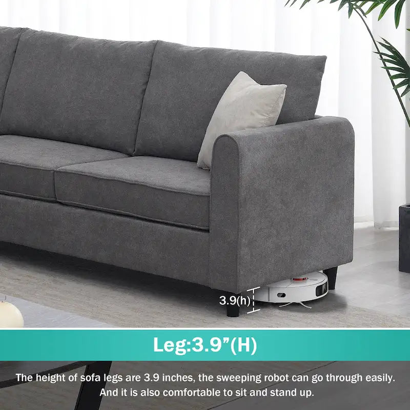 Canapé d'angle en L – Polyester gris, coussins à ressorts ensachés, 91x91x33,5 po, 3 oreillers