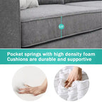 Canapé d'angle en L – Polyester gris, coussins à ressorts ensachés, 91x91x33,5 po, 3 oreillers