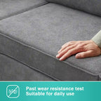 Canapé d'angle en L – Polyester gris, coussins à ressorts ensachés, 91x91x33,5 po, 3 oreillers