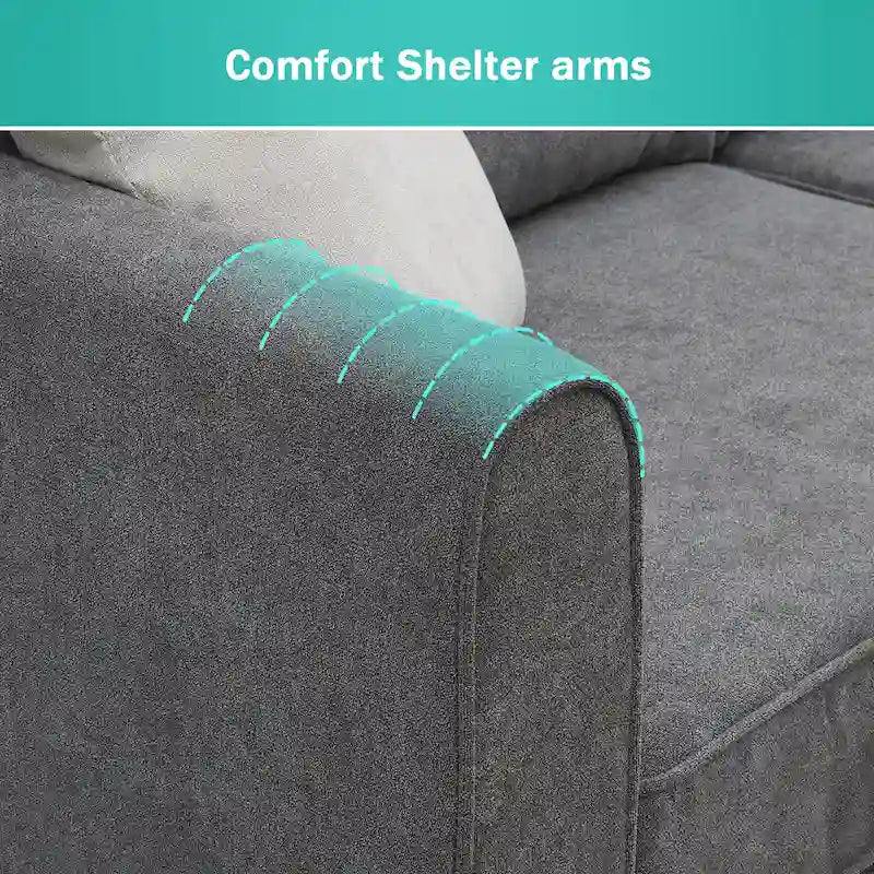 Canapé d'angle en L – Polyester gris, coussins à ressorts ensachés, 91x91x33,5 po, 3 oreillers
