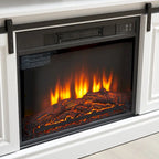 Meuble console média avec rangement, meuble TV moderne du milieu du siècle avec insert de cheminée de 23 pouces, meuble TV polyvalent avec porte coulissante