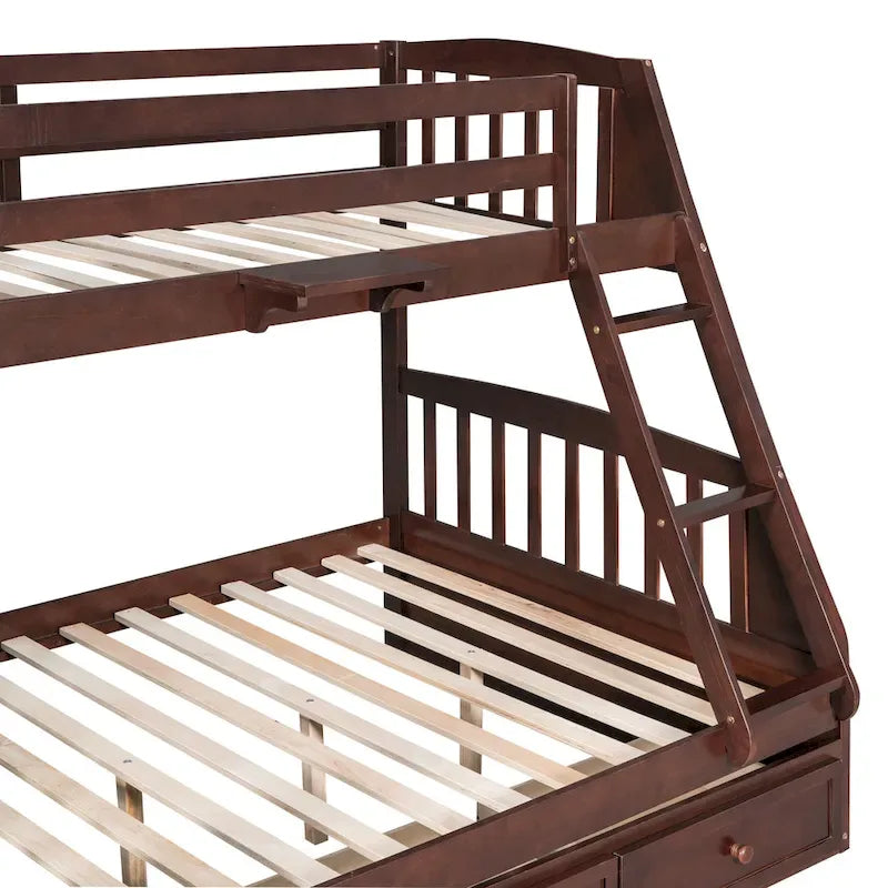 Lit superposé double sur double avec tiroirs, échelle et escalier de rangement, Espresso