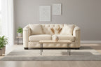 Canapé moderne Chesterfield en velours de 150 cm, canapé 2 places, dossiers touffetés rembourrés avec accoudoirs cloutés et 2 coussins pour le salon