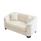 Canapé moderne Chesterfield en velours de 150 cm, canapé 2 places, dossiers touffetés rembourrés avec accoudoirs cloutés et 2 coussins pour le salon