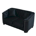 Canapé moderne Chesterfield en velours de 150 cm, canapé 2 places, dossiers touffetés rembourrés avec accoudoirs cloutés et 2 coussins pour le salon