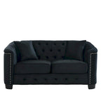 Canapé moderne Chesterfield en velours de 150 cm, canapé 2 places, dossiers touffetés rembourrés avec accoudoirs cloutés et 2 coussins pour le salon