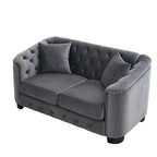 Canapé moderne Chesterfield en velours de 150 cm, canapé 2 places, dossiers touffetés rembourrés avec accoudoirs cloutés et 2 coussins pour le salon
