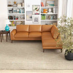 Canapé d'angle sectionnel en cuir de qualité supérieure style Mid-Century Miami, couleur fauve