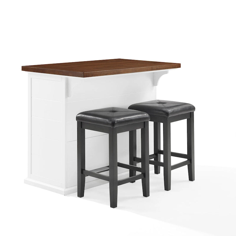 Îlot de cuisine Bartlett avec dessus en bois et tabourets carrés rembourrés – 50x42"