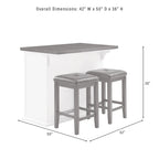 Îlot de cuisine Bartlett avec dessus en bois et tabourets carrés rembourrés – 50x42"