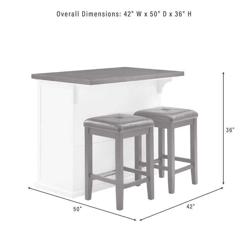 Îlot de cuisine Bartlett avec dessus en bois et tabourets carrés rembourrés – 50x42"