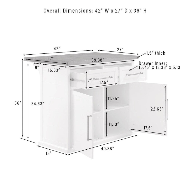 Îlot de cuisine Bartlett avec dessus en bois et tabourets carrés rembourrés – 50x42"