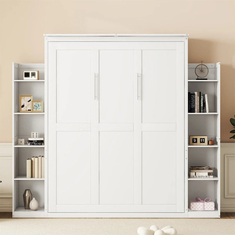 Lit mural escamotable Queen avec étagères et lumières LED – Lit gain de place