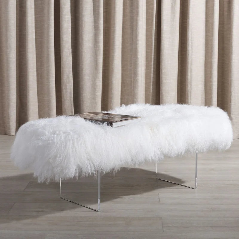 Pouffe en peau de mouton Gaetane – Repose-pieds de salon Luxe Couture