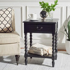 Table d'appoint de ferme avec tiroir et étagère ouverte – Pieds tournés en balustre, 48 cm L x 41 cm P x 66 cm H