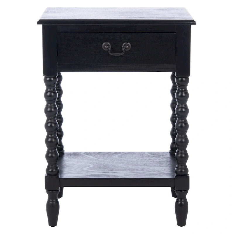 Table d'appoint de ferme avec tiroir et étagère ouverte – Pieds tournés en balustre, 48 cm L x 41 cm P x 66 cm H