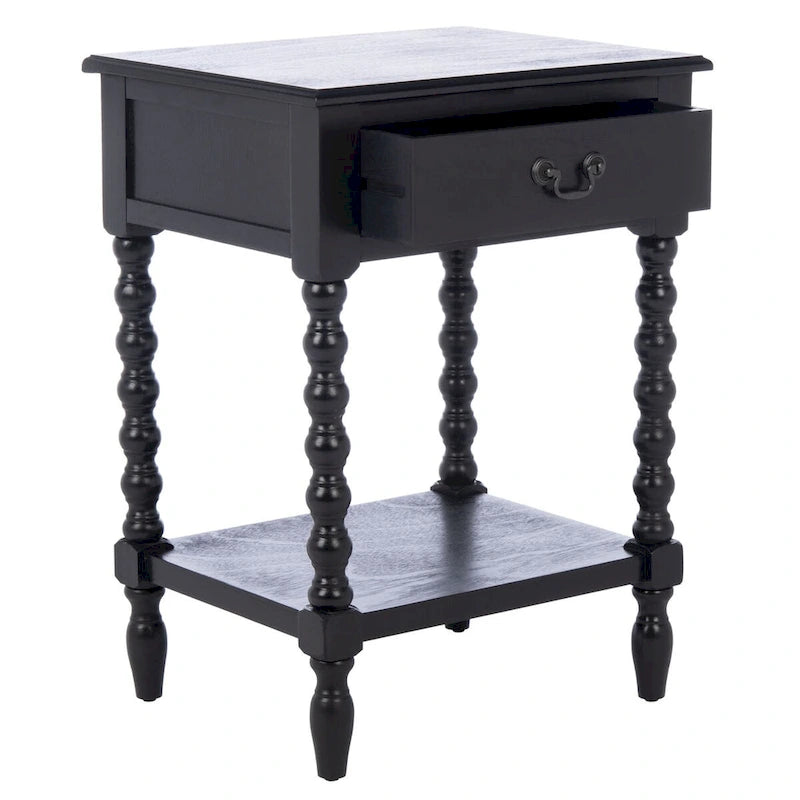 Table d'appoint de ferme avec tiroir et étagère ouverte – Pieds tournés en balustre, 48 cm L x 41 cm P x 66 cm H