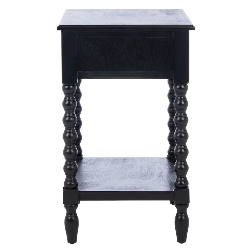 Table d'appoint de ferme avec tiroir et étagère ouverte – Pieds tournés en balustre, 48 cm L x 41 cm P x 66 cm H