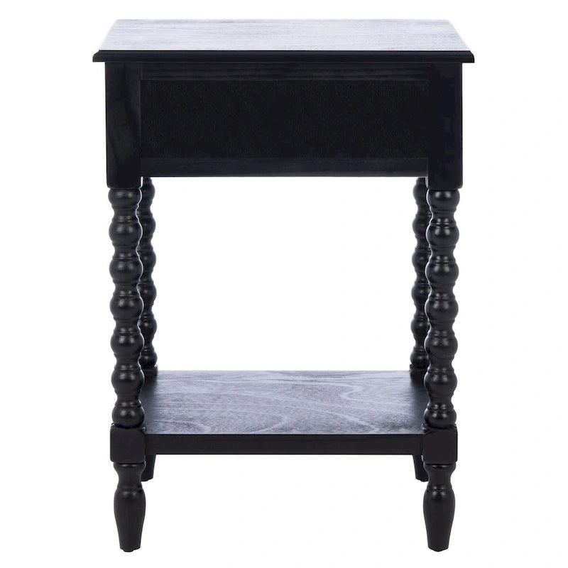Table d'appoint de ferme avec tiroir et étagère ouverte – Pieds tournés en balustre, 48 cm L x 41 cm P x 66 cm H