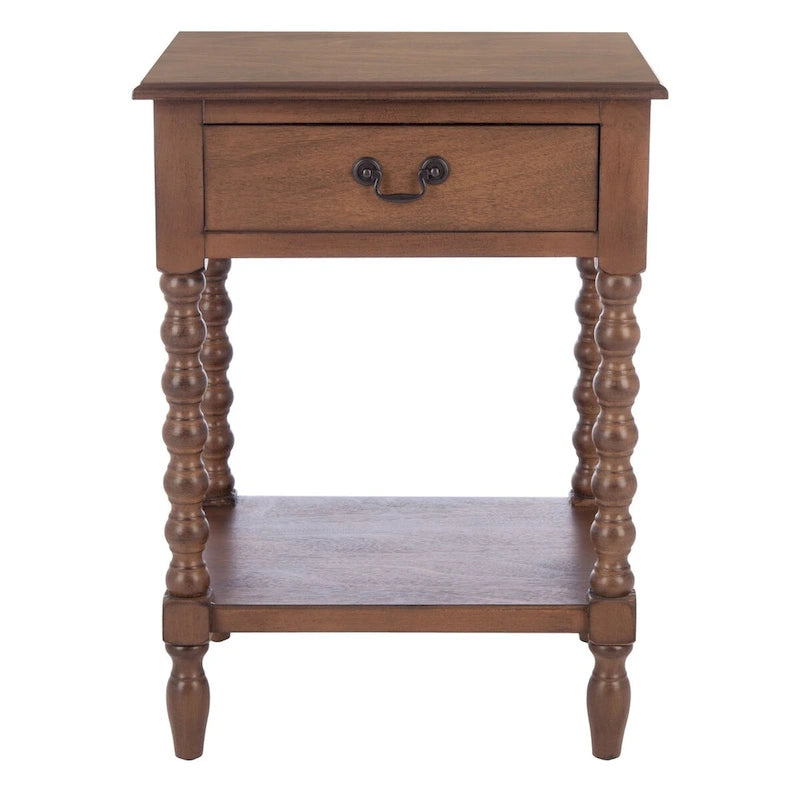 Table d'appoint de ferme avec tiroir et étagère ouverte – Pieds tournés en balustre, 48 cm L x 41 cm P x 66 cm H