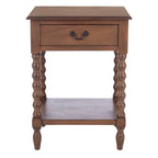 Table d'appoint de ferme avec tiroir et étagère ouverte – Pieds tournés en balustre, 48 cm L x 41 cm P x 66 cm H