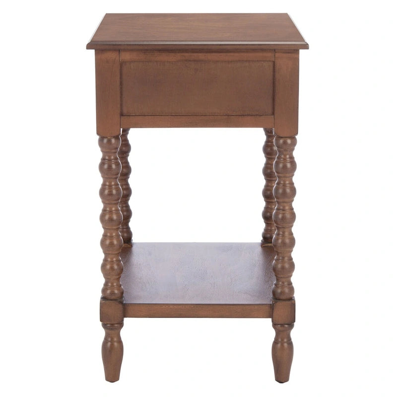 Table d'appoint de ferme avec tiroir et étagère ouverte – Pieds tournés en balustre, 48 cm L x 41 cm P x 66 cm H