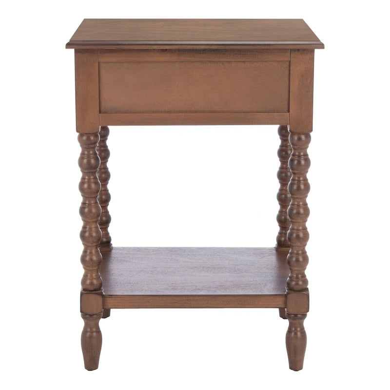Table d'appoint de ferme avec tiroir et étagère ouverte – Pieds tournés en balustre, 48 cm L x 41 cm P x 66 cm H