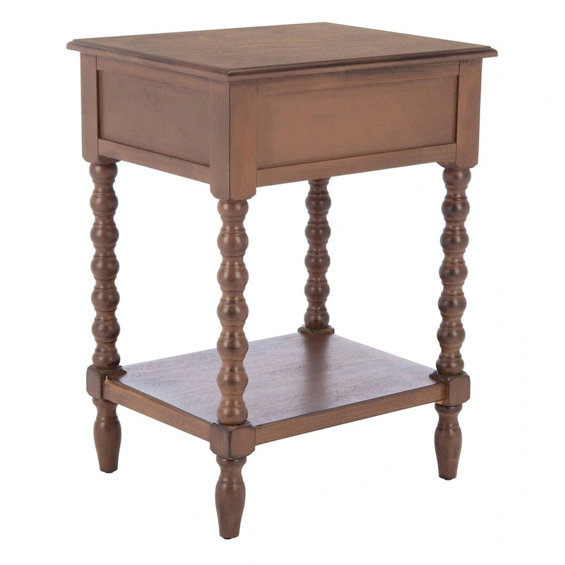 Table d'appoint de ferme avec tiroir et étagère ouverte – Pieds tournés en balustre, 48 cm L x 41 cm P x 66 cm H