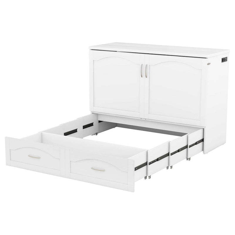 Lit escamotable Queen/Full avec tiroir et un ensemble de prises de courant et ports USB