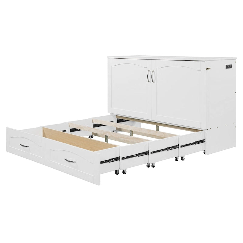 Lit escamotable Queen/Full avec tiroir et un ensemble de prises de courant et ports USB