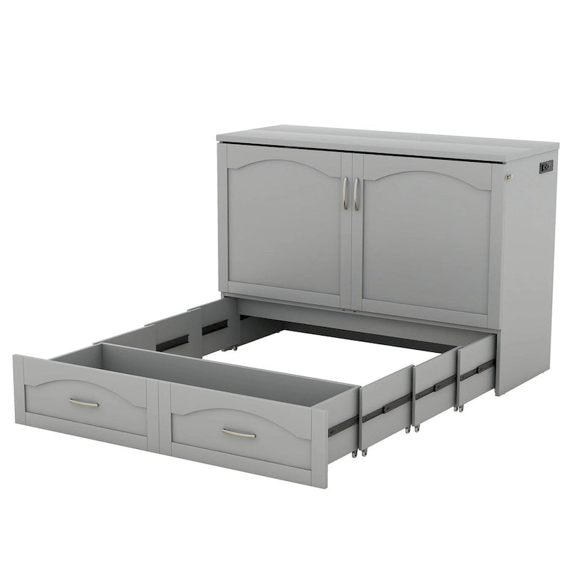 Lit escamotable Queen/Full avec tiroir et un ensemble de prises de courant et ports USB