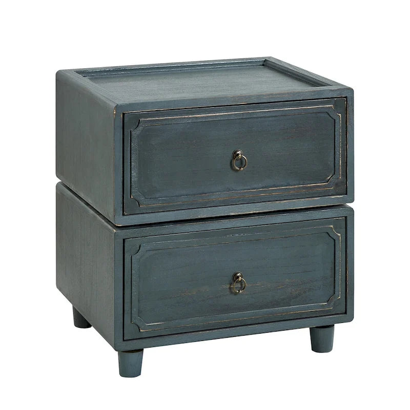 Table de chevet modulaire de transition à 2 tiroirs – Style Ferme, poignées en bronze antique, 48,3 L x 40 P x 51,4 H cm