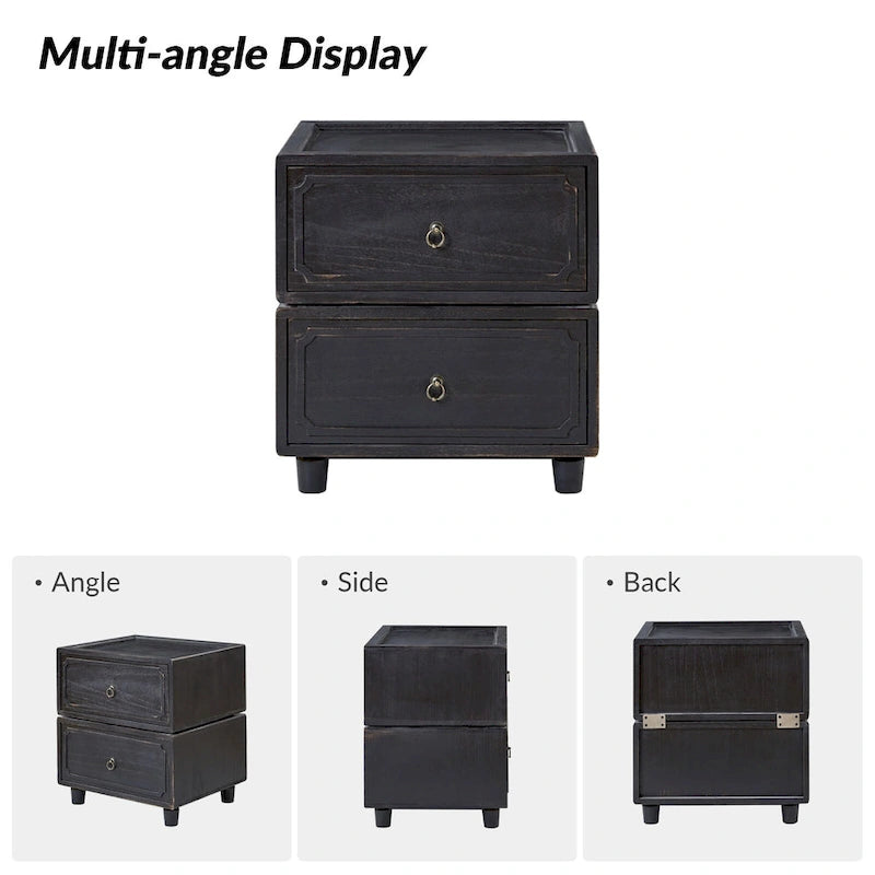Table de chevet modulaire de transition à 2 tiroirs – Style Ferme, poignées en bronze antique, 48,3 L x 40 P x 51,4 H cm