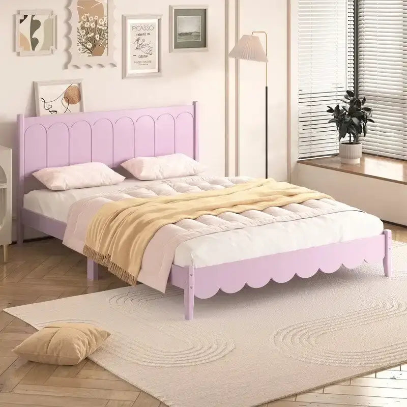 Lit plateforme en bois Queen Size avec tête de lit rectangulaire