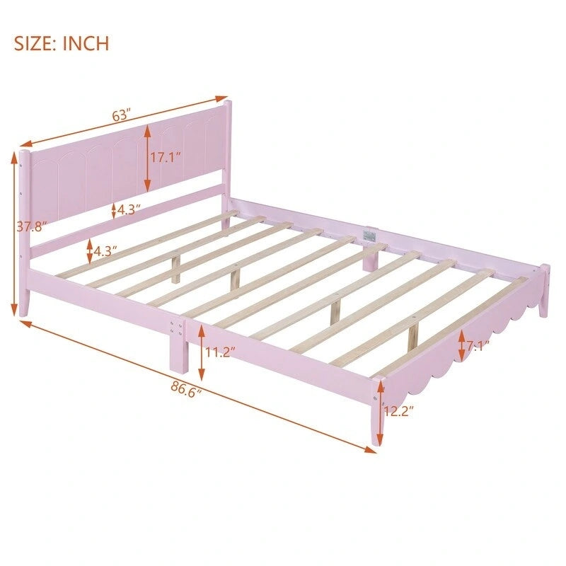 Lit plateforme en bois Queen Size avec tête de lit rectangulaire