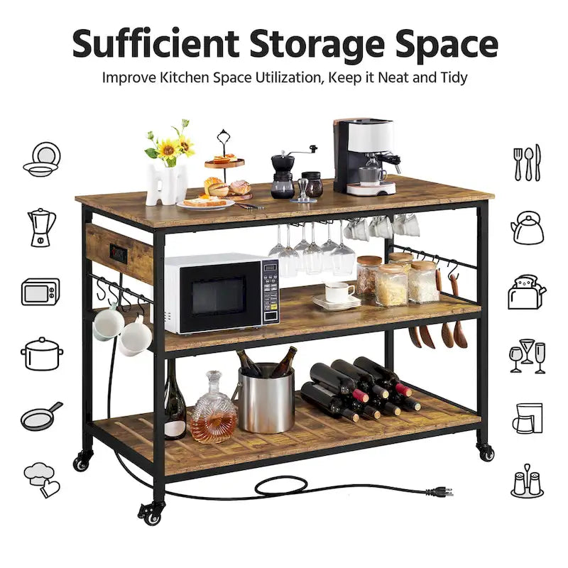 Meuble support de four à micro-ondes de cuisine avec 3 étagères et plan de travail – Chariot à micro-ondes