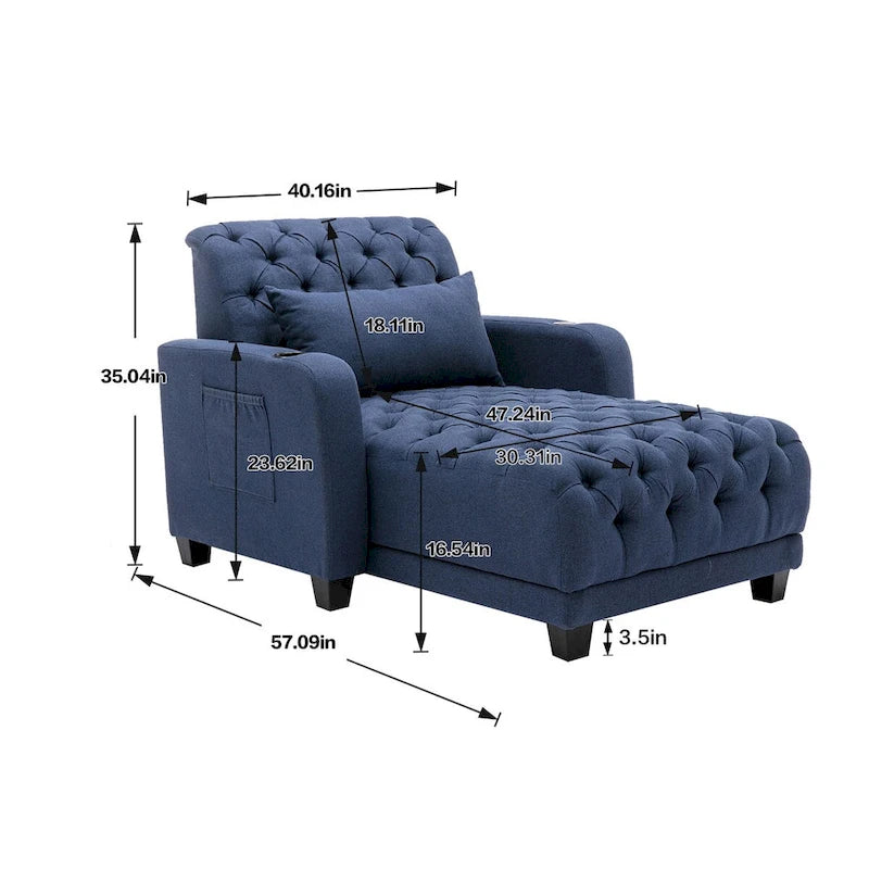 Méridienne inclinable capitonnée – Tissu polyester, Assise en mousse, Capacité 181 kg, 102x145x97 cm