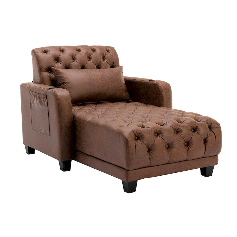 Méridienne inclinable capitonnée – Tissu polyester, Assise en mousse, Capacité 181 kg, 102x145x97 cm