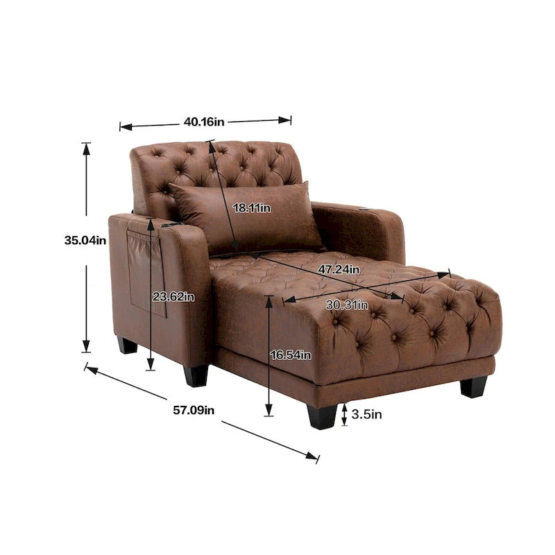Méridienne inclinable capitonnée – Tissu polyester, Assise en mousse, Capacité 181 kg, 102x145x97 cm