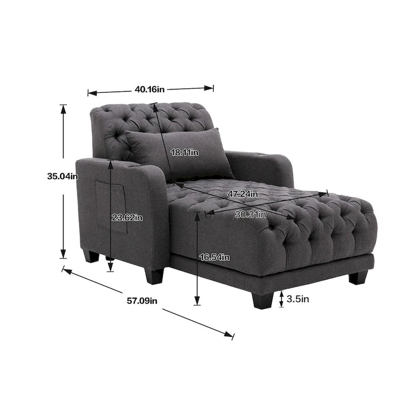 Méridienne inclinable capitonnée – Tissu polyester, Assise en mousse, Capacité 181 kg, 102x145x97 cm