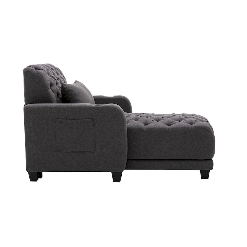 Méridienne inclinable capitonnée – Tissu polyester, Assise en mousse, Capacité 181 kg, 102x145x97 cm