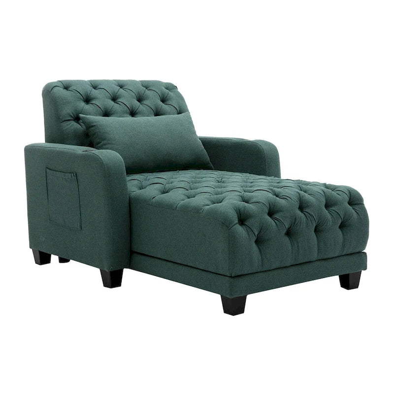Méridienne inclinable capitonnée – Tissu polyester, Assise en mousse, Capacité 181 kg, 102x145x97 cm